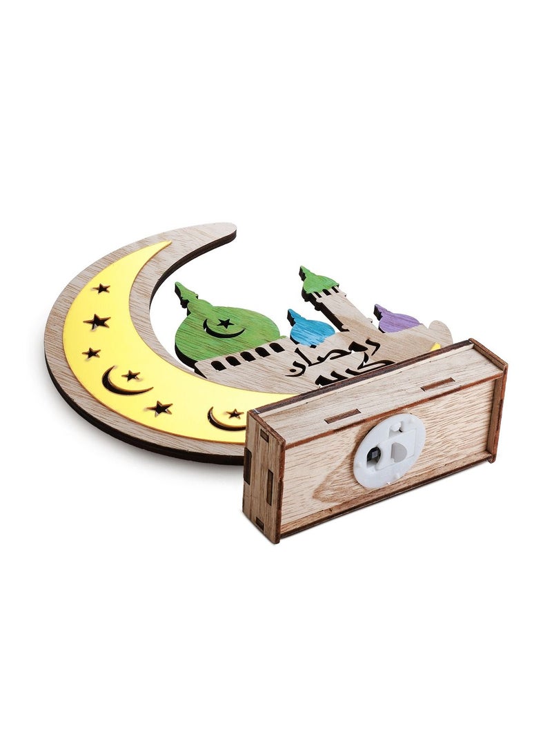 Alhoora - AlHoora 17*6*H20cm Set of 3 Ramadan Traditional Ornamental Lanterns In Beautiful Half Moon Shape Wood Carvings With Battery Operated Lighting - Image 1