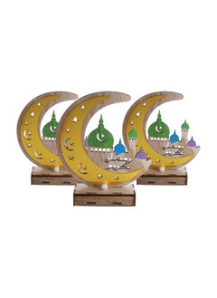 AlHoora 17*6*H20cm Set of 3 Ramadan Traditional Ornamental Lanterns In Beautiful Half Moon Shape Wood Carvings With Battery Operated Lighting