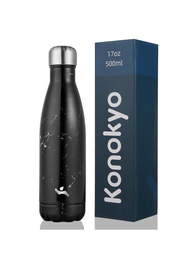 Konokyo Insulated Water Bottles,17 oz Double Wall Stainless Steel Vacumm Metal Flask for Sports Travel,Marble Midnight - Image 1