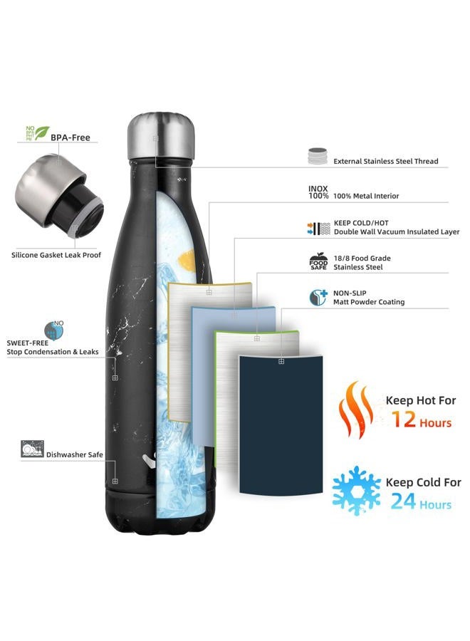 Konokyo Insulated Water Bottles,17 oz Double Wall Stainless Steel Vacumm Metal Flask for Sports Travel,Marble Midnight - Image 2