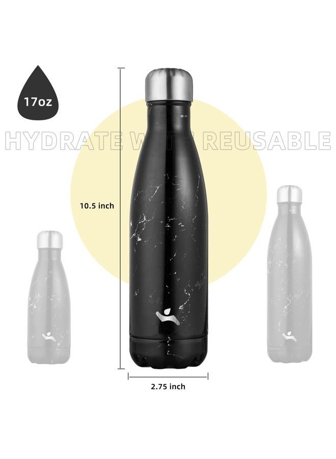 Konokyo Insulated Water Bottles,17 oz Double Wall Stainless Steel Vacumm Metal Flask for Sports Travel,Marble Midnight - Image 3