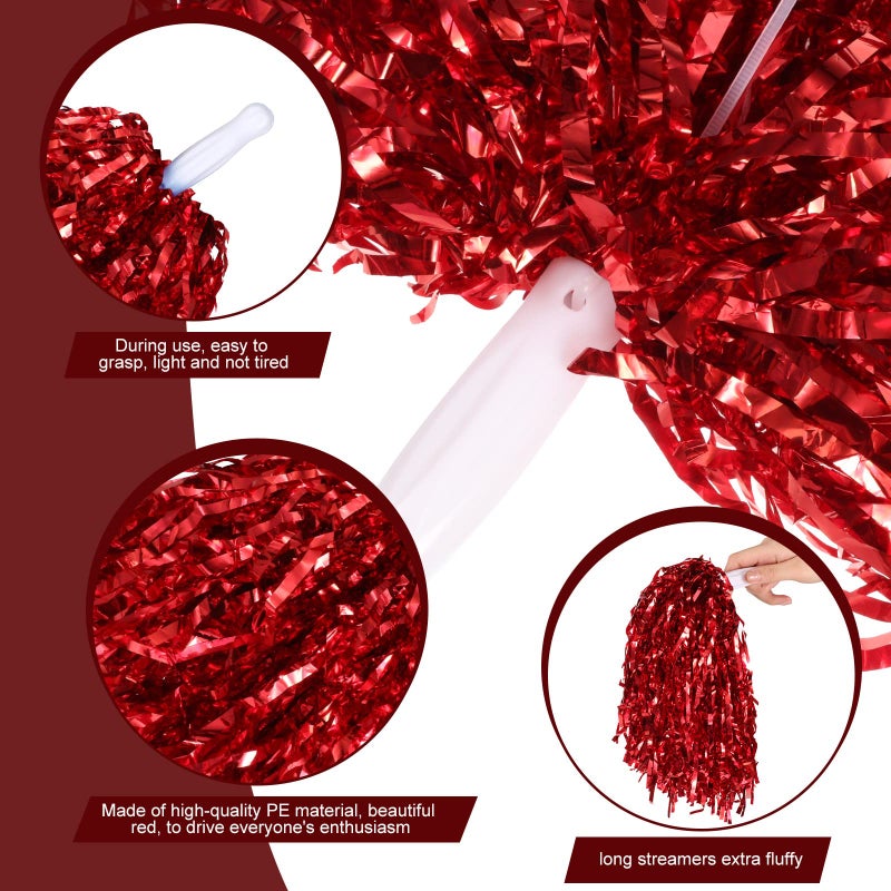 Hanaive 60 Pcs Cheerleading Pom Poms Cheer Pompoms Metallic Foil Pompoms with Plastic Handles for Cheering Squad Team Spirited Sports Dance(Red, White) - Image 3