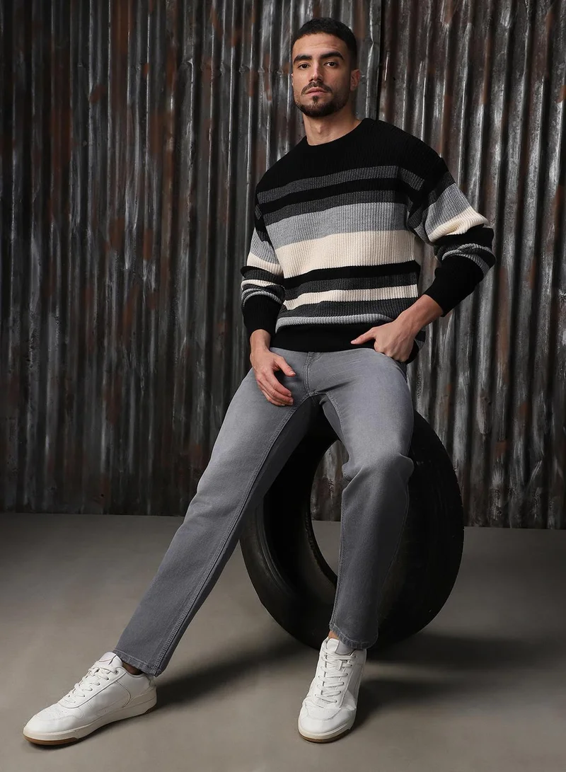 HIGH STAR Men's Multicoloured 100% Acrylic Solid Regular Fit Sweater