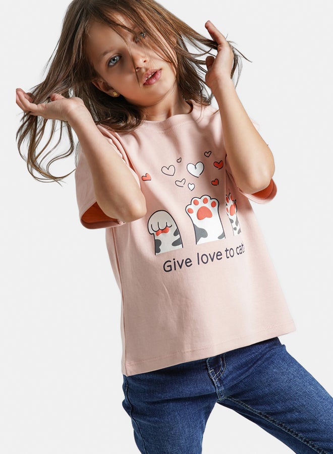 ريمينت تيشرت للبنات برسمة حب القطط كشميري  - Image 1
