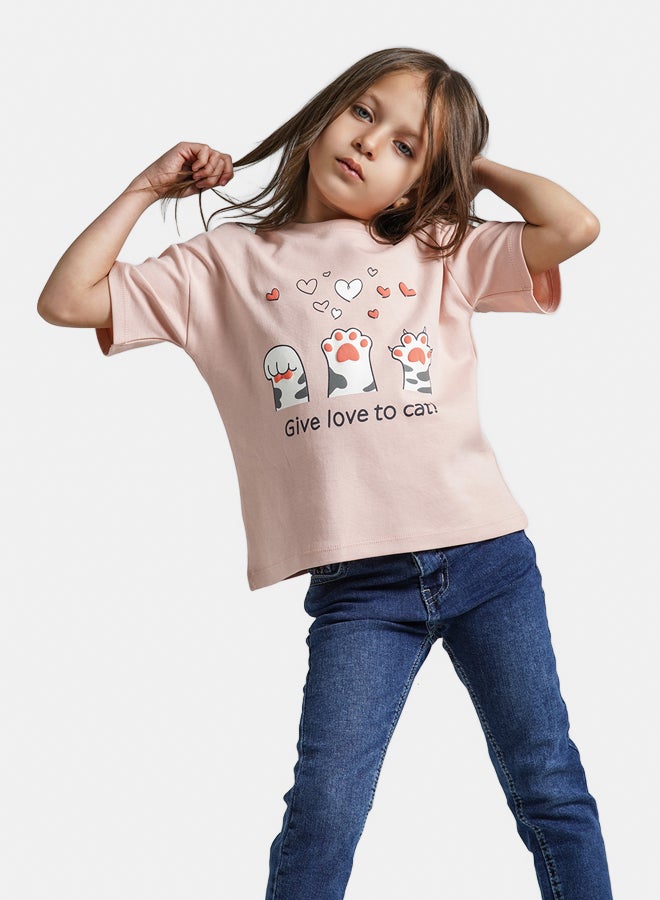 ريمينت تيشرت للبنات برسمة حب القطط كشميري  - Image 2