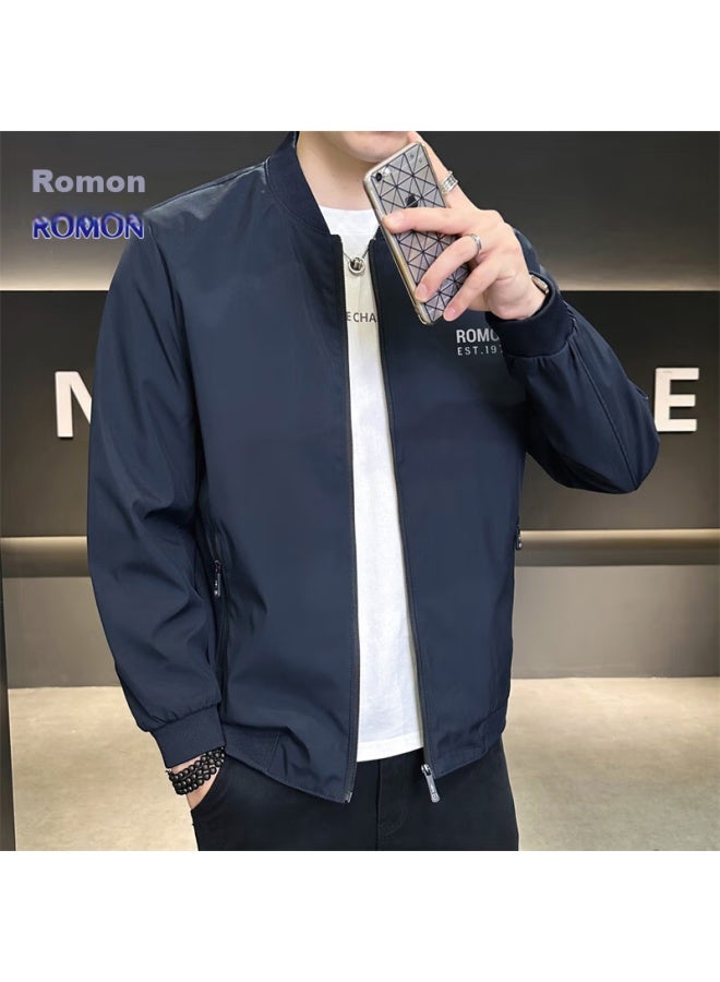 ROMON جاكيت للرجال لخريف وشتاء الأعمال، جاكيت بيسبول للرجال، ملابس خارجية غير رسمية، أزرق داكن، XL - Image 4