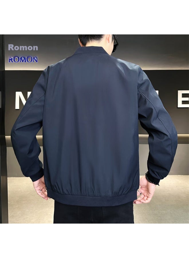ROMON جاكيت للرجال لخريف وشتاء الأعمال، جاكيت بيسبول للرجال، ملابس خارجية غير رسمية، أزرق داكن، XL - Image 5