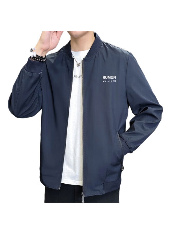 ROMON جاكيت للرجال لخريف وشتاء الأعمال، جاكيت بيسبول للرجال، ملابس خارجية غير رسمية، أزرق داكن، XL - Image 1