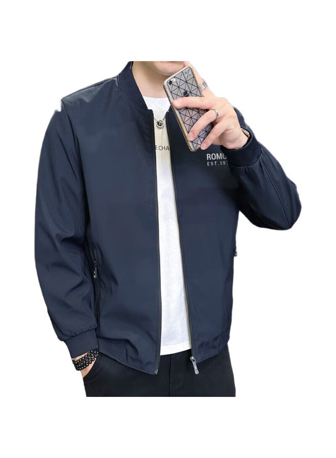 ROMON جاكيت للرجال لخريف وشتاء الأعمال، جاكيت بيسبول للرجال، ملابس خارجية غير رسمية، أزرق داكن، XL - Image 3