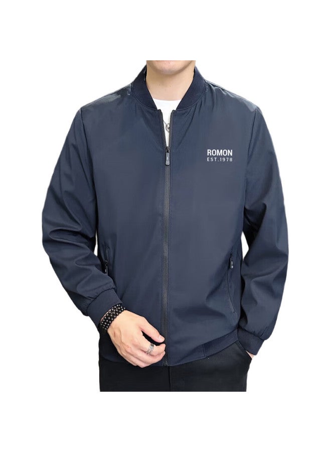 ROMON جاكيت للرجال لخريف وشتاء الأعمال، جاكيت بيسبول للرجال، ملابس خارجية غير رسمية، أزرق داكن، XL - Image 2