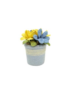Happy Threads Happy Threads|Handmade Crocheted Flower Pot,Eco-Friendly & Elegant Floral Arrangements,Best Decorative & Gifting Items for Home and Office -Blue & Yellow Tulips  - Image 1