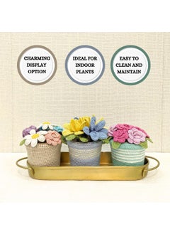 Happy Threads Happy Threads|Handmade Crocheted Flower Pot,Eco-Friendly & Elegant Floral Arrangements,Best Decorative & Gifting Items for Home and Office -Blue & Yellow Tulips  - Image 4