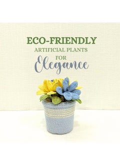 Happy Threads Happy Threads|Handmade Crocheted Flower Pot,Eco-Friendly & Elegant Floral Arrangements,Best Decorative & Gifting Items for Home and Office -Blue & Yellow Tulips  - Image 3