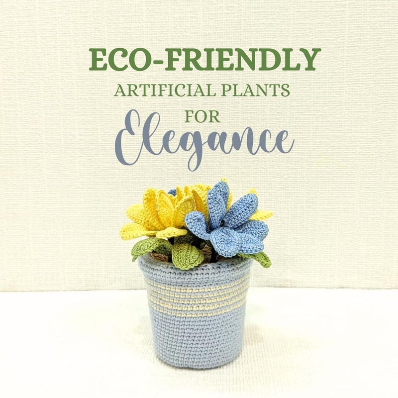 Happy Threads|Handmade Crocheted Flower Pot,Eco-Friendly & Elegant Floral Arrangements,Best Decorative & Gifting Items for Home and Office -Blue & Yellow Tulips - Image 3