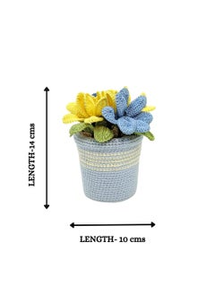 Happy Threads Happy Threads|Handmade Crocheted Flower Pot,Eco-Friendly & Elegant Floral Arrangements,Best Decorative & Gifting Items for Home and Office -Blue & Yellow Tulips  - Image 2