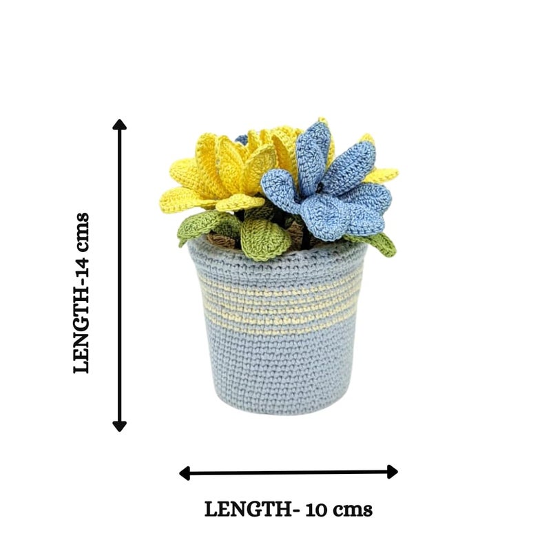 Happy Threads|Handmade Crocheted Flower Pot,Eco-Friendly & Elegant Floral Arrangements,Best Decorative & Gifting Items for Home and Office -Blue & Yellow Tulips - Image 2