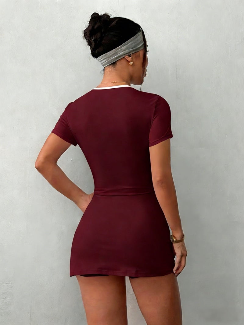 Short-sleeve Dress, Leggings Not Included, Women's Training Outfit, Outdoor Slim-fit Short-sleeve Y Skirt, Uniform Swear Short-sleeve Dress with Tummy Control, Suitable for Outdoor S, Dat... - Image 5
