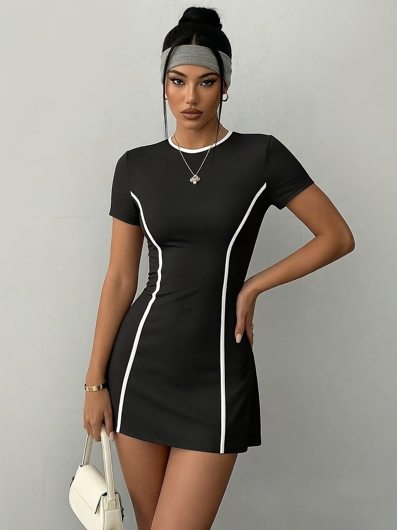 Short-sleeve Dress, Leggings Not Included, Women's Training Outfit, Outdoor Slim-fit Short-sleeve Y Skirt, Uniform Swear Short-sleeve Dress with Tummy Control, Suitable for Outdoor S, Dat... - Image 3