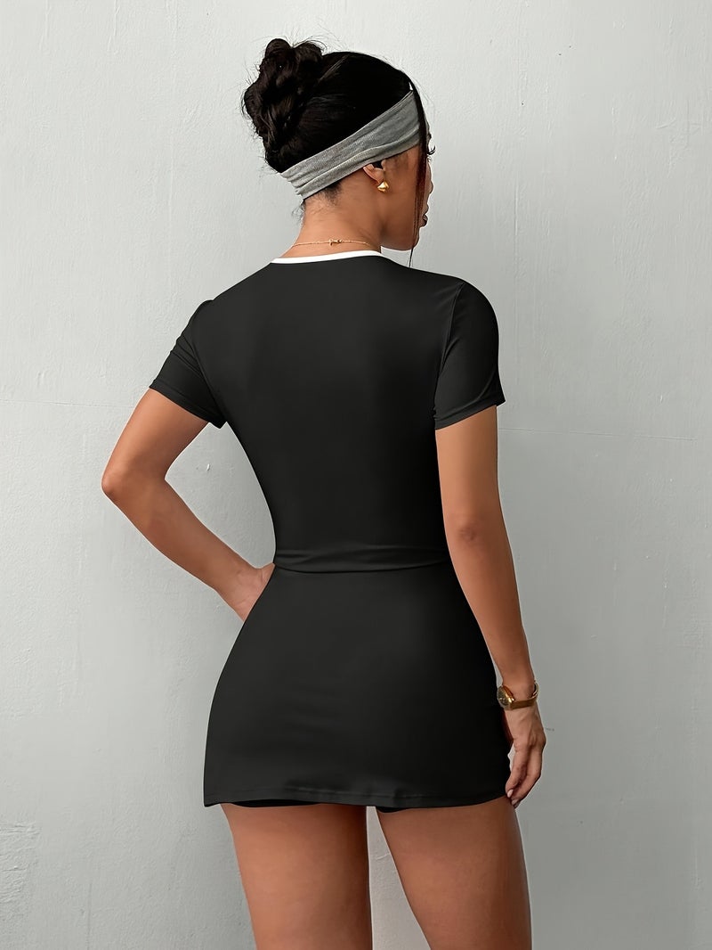 Short-sleeve Dress, Leggings Not Included, Women's Training Outfit, Outdoor Slim-fit Short-sleeve Y Skirt, Uniform Swear Short-sleeve Dress with Tummy Control, Suitable for Outdoor S, Dat... - Image 4