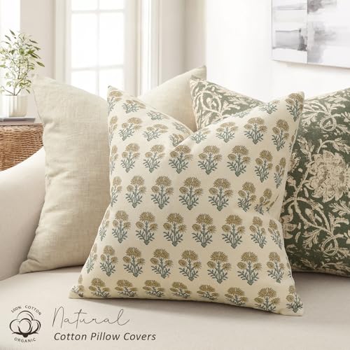 DKwizme Farmhouse Floral Pillow Covers 24x24 Set of 2 Country Botanical Throw Pillow Cover for Sofa Couch Bed Living Room Rustic Vintage Flower Cushion Covers Cottage Home DcorOlive Yellow - Image 3