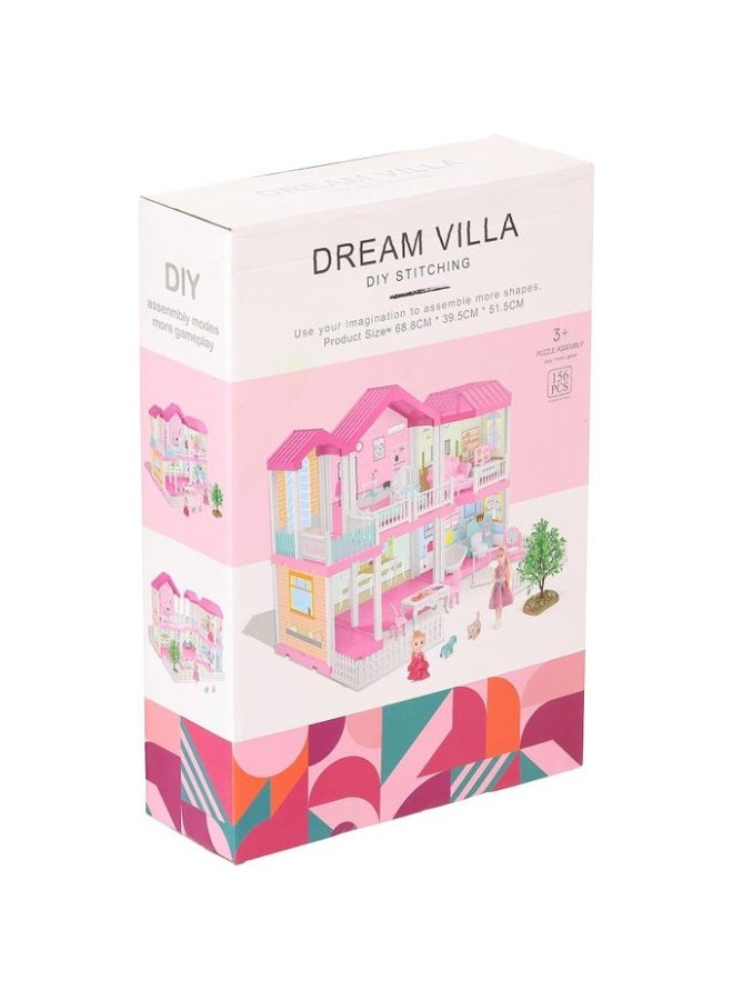 مجموعة بناء فيلا الأحلام بنفسك - بيت ألغاز مكون من 156 قطعة للأطفال - لعبة للأولاد والبنات للميلاد والكريسماس - عدة حرفية تعليمية STEM للنمو والإبداع والمرح - بيت دمى متعدد الغرف وملون - للأعمار 3+ - Image 1