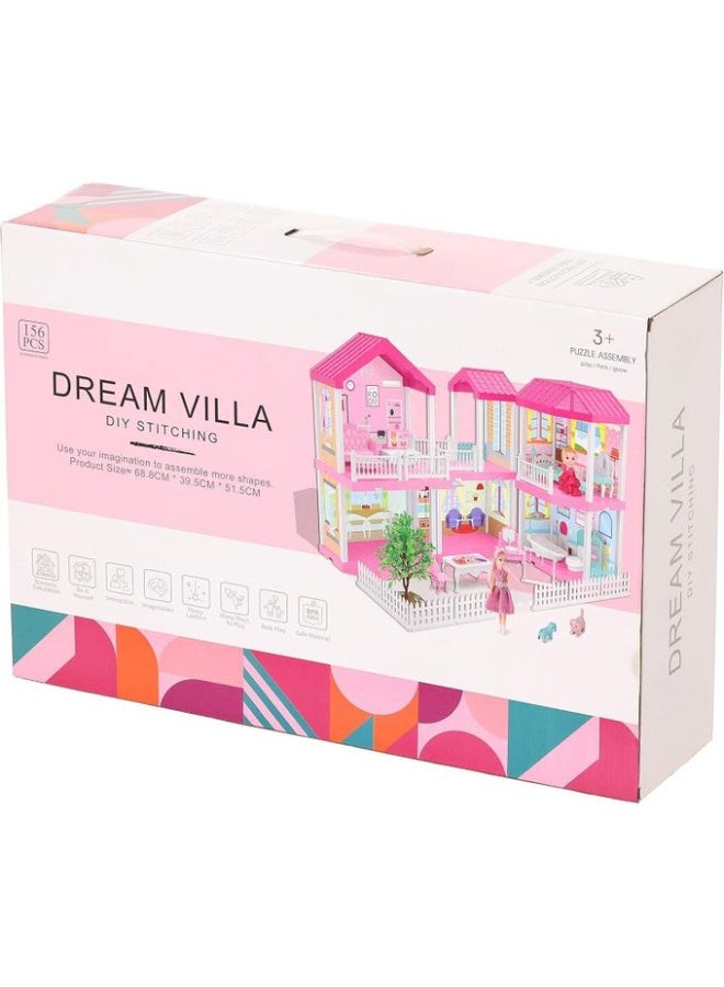 مجموعة بناء فيلا الأحلام بنفسك - بيت ألغاز مكون من 156 قطعة للأطفال - لعبة للأولاد والبنات للميلاد والكريسماس - عدة حرفية تعليمية STEM للنمو والإبداع والمرح - بيت دمى متعدد الغرف وملون - للأعمار 3+ - Image 5