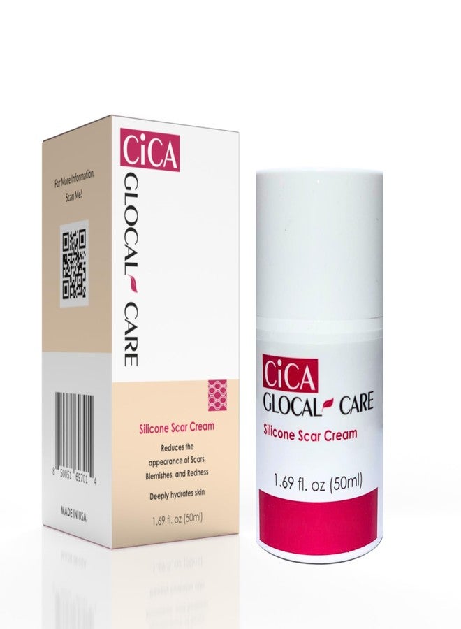 GlocalCare كريم سيكا سيليكون لعلاج الندبات - تحسين مظهر الندبات الجديدة والقديمة، وعلامات التمدد، والتصبغات الناتجة عن التهاب الجلد - سيليكون طبي مع تيكا، وباسيولين، وحمض الهيالورونيك، وبانثينول - يدعم التئام الجروح - 50 مل - Image 1
