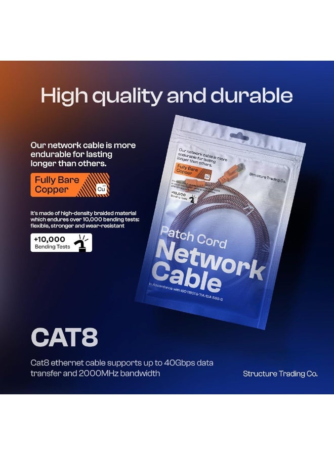M.A&F's CAT8 Network Cable 2M FULL COPPER Ethernet Cable High-Speed 40Gbps 2000MHz RJ45 Braided and Shielded Ethernet Cable Compatible with Ethernet Switches PS5 PC Router TV Xbox (2M) - Image 2