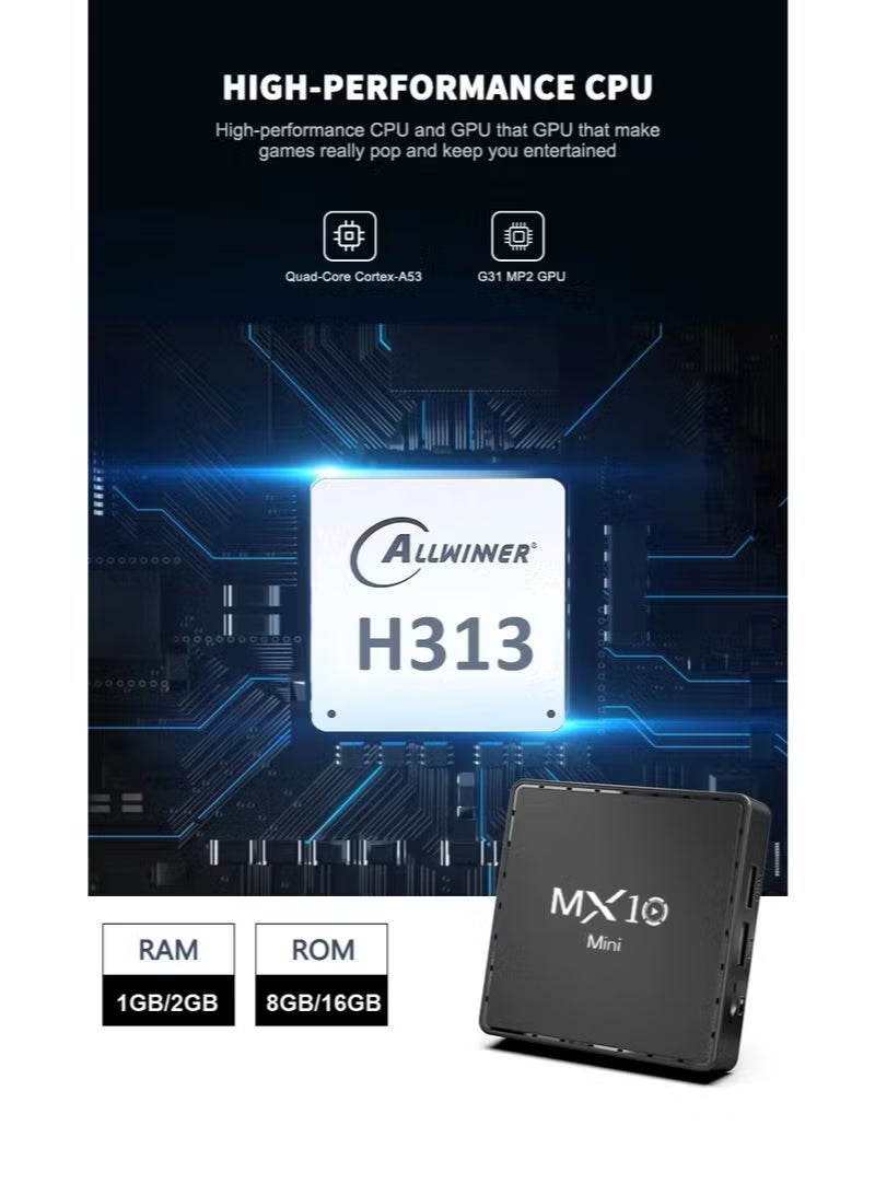 MX10 Mini Android TV Box 4K Ultra HD Streaming Media Player with Chromecast Built-in, Voice Remote Control, WiFi Smart TV Stick, HDMI Plug & Play, App Streaming Device for Movies, Shows & Screen Mirroring – Black - Image 5