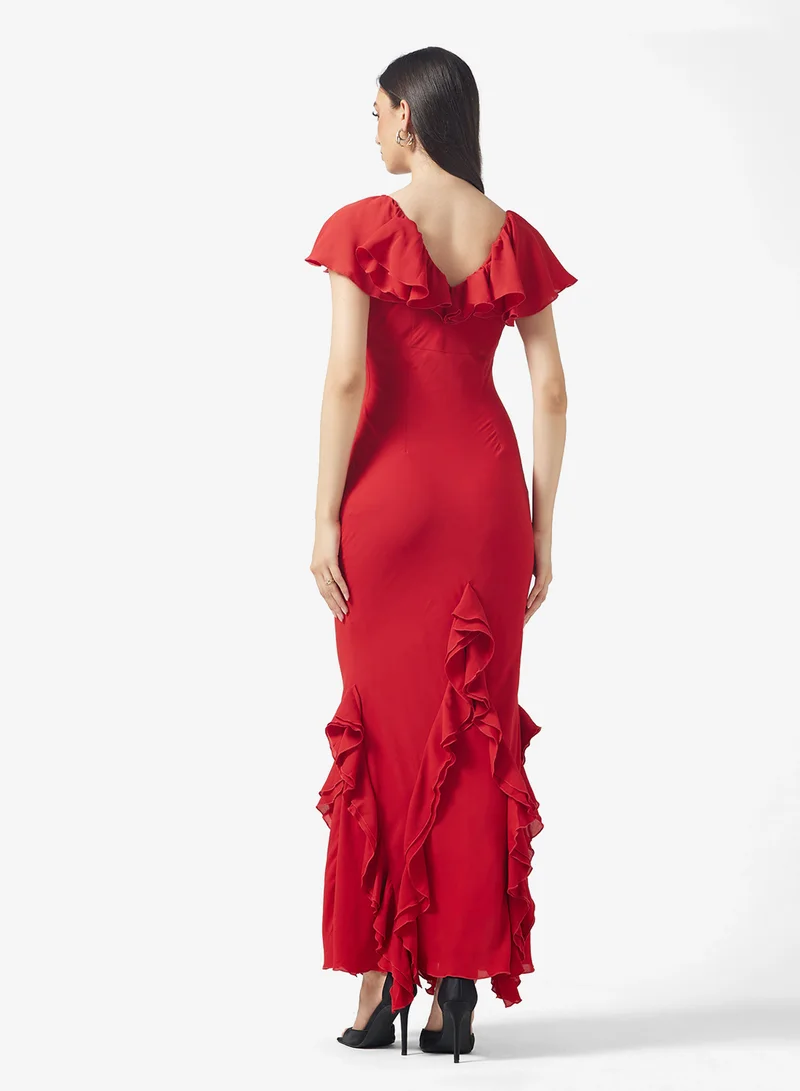 PRETTY LAVISH Uma Cap Sleeve Ruffle Maxi Dress