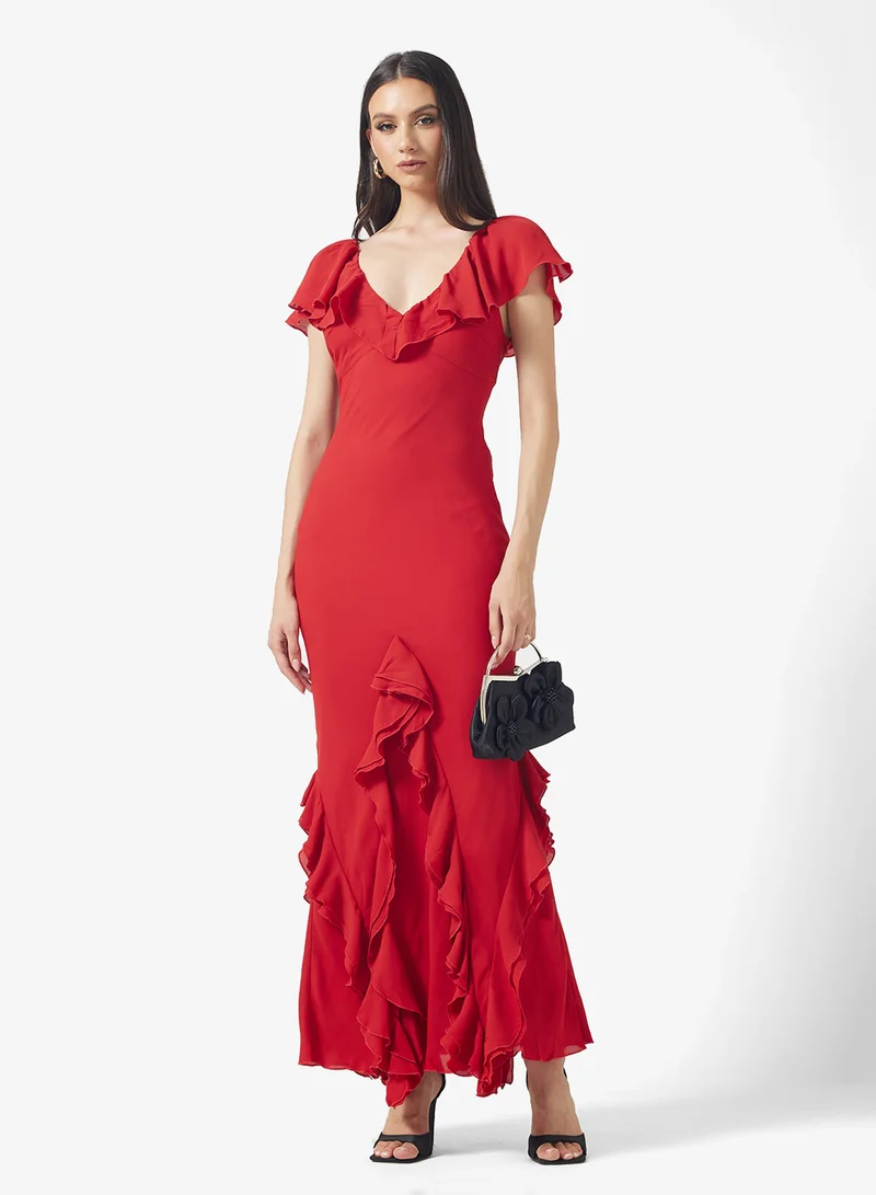 PRETTY LAVISH Uma Cap Sleeve Ruffle Maxi Dress