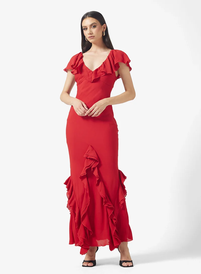 PRETTY LAVISH Uma Cap Sleeve Ruffle Maxi Dress