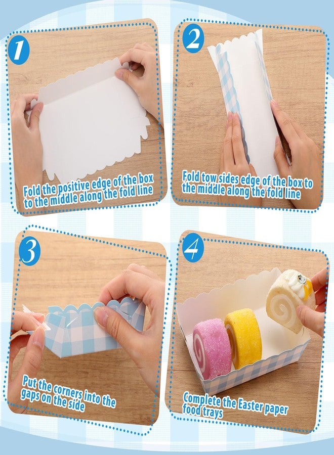 Funnymoom 48 Pcs Gingham Party Supplies Light Blue Plaid Paper Food Trays Blue and White Nacho Boat Trays Disposable Snack Holder for Spring Birthday Party Baby Shower Bridal Wedding Supplies - Image 2