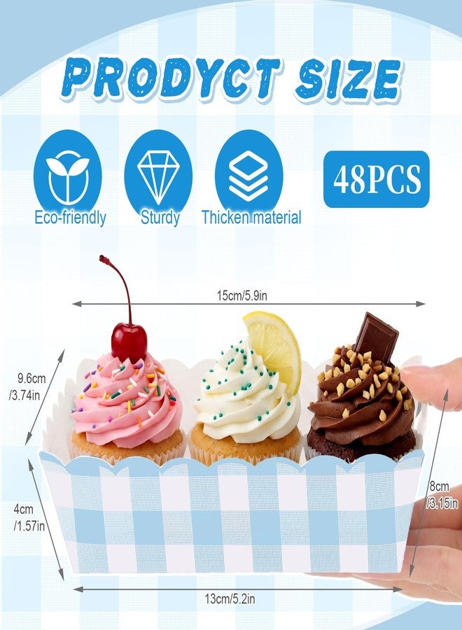 Funnymoom 48 Pcs Gingham Party Supplies Light Blue Plaid Paper Food Trays Blue and White Nacho Boat Trays Disposable Snack Holder for Spring Birthday Party Baby Shower Bridal Wedding Supplies - Image 3