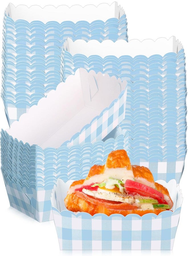 Funnymoom 48 Pcs Gingham Party Supplies Light Blue Plaid Paper Food Trays Blue and White Nacho Boat Trays Disposable Snack Holder for Spring Birthday Party Baby Shower Bridal Wedding Supplies - Image 1