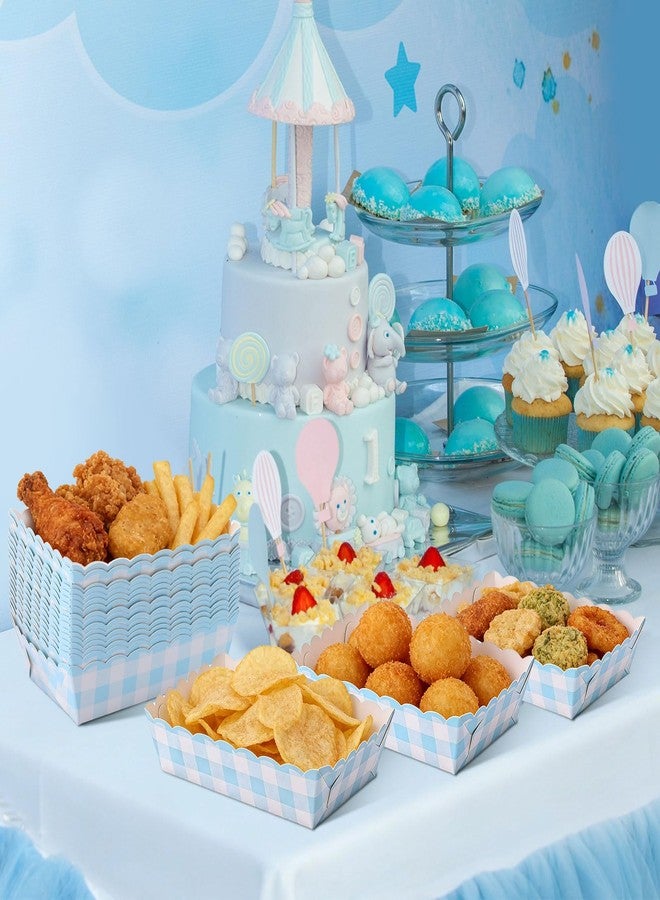 Funnymoom 48 Pcs Gingham Party Supplies Light Blue Plaid Paper Food Trays Blue and White Nacho Boat Trays Disposable Snack Holder for Spring Birthday Party Baby Shower Bridal Wedding Supplies - Image 5