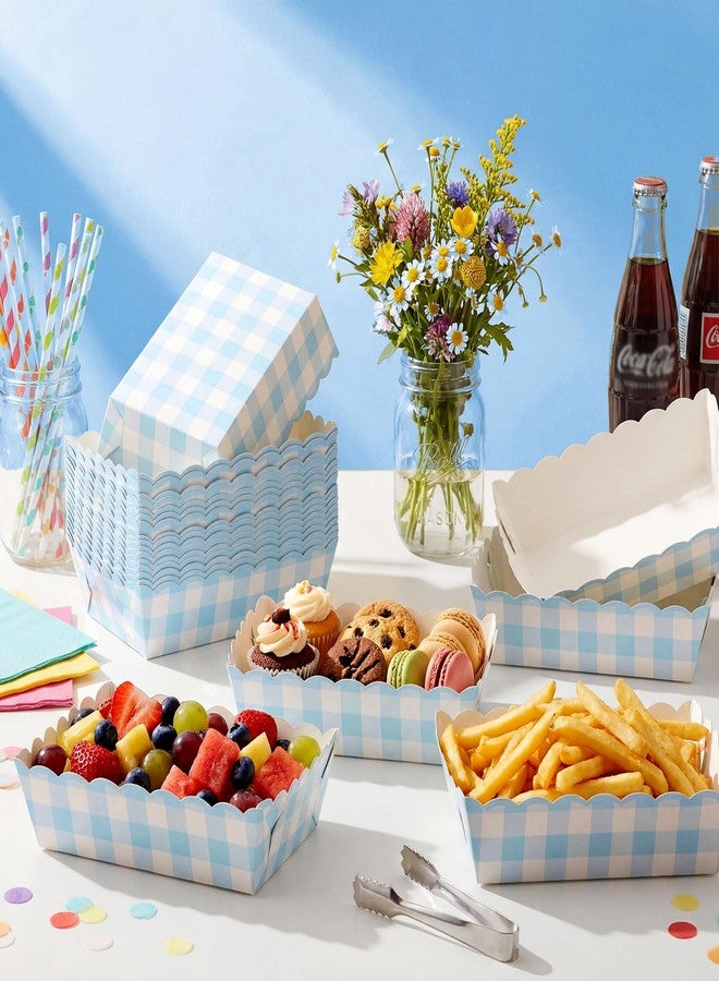 Funnymoom 48 Pcs Gingham Party Supplies Light Blue Plaid Paper Food Trays Blue and White Nacho Boat Trays Disposable Snack Holder for Spring Birthday Party Baby Shower Bridal Wedding Supplies - Image 4