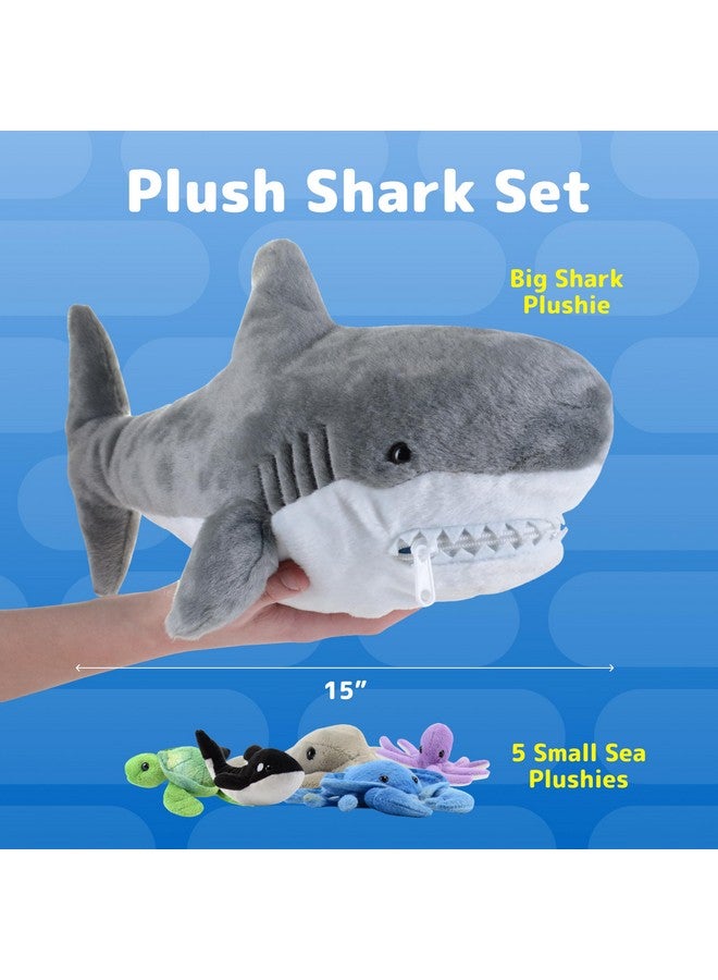 بريكستكس لعبة سمكة قرش محشوة من بريكستكس مع 5 حيوانات بحرية - لعبة سمكة قرش محشوة مع سلحفاة وحوت وأخطبوط وسمكة الراي وسرطان البحر - حيوانات محشوة عملاقة للأطفال من سن 3 سنوات فما فوق - هدية ممتعة لمحبي الحيوانات البحرية - Image 3