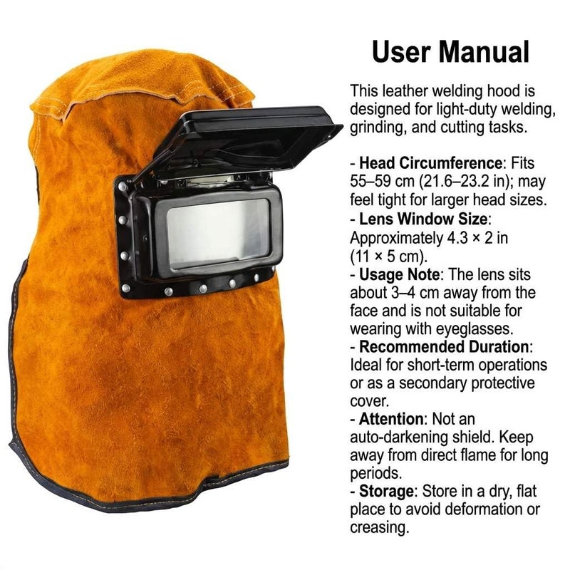 QWORK Welding Helmet Mask with Flip Open Lens, Leather Welding Hood Grinding Protective Gear Work Cap Head Face Neck Shield, Flame & Heat Resistant, Dust Resistant, Breathable - Image 2