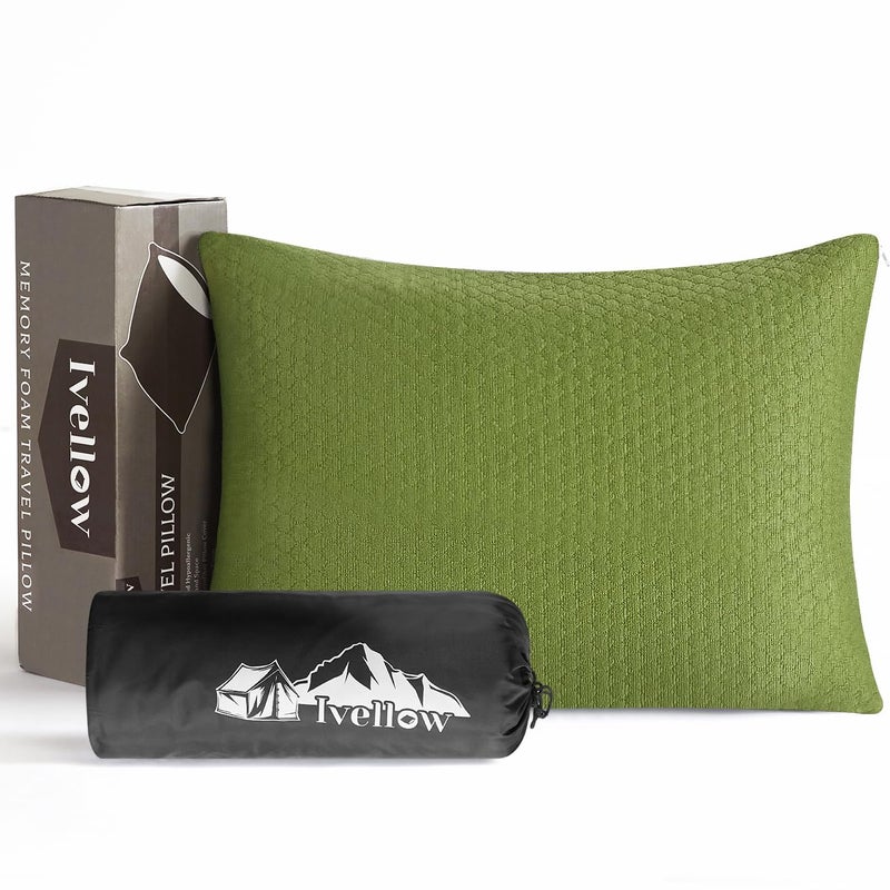 Ivellow Memory Foam Travel Pillow Compact Lightweight Breathable Hypoallergenic Adults Kids Camping Hiking Travel Avocado Green - Image 2