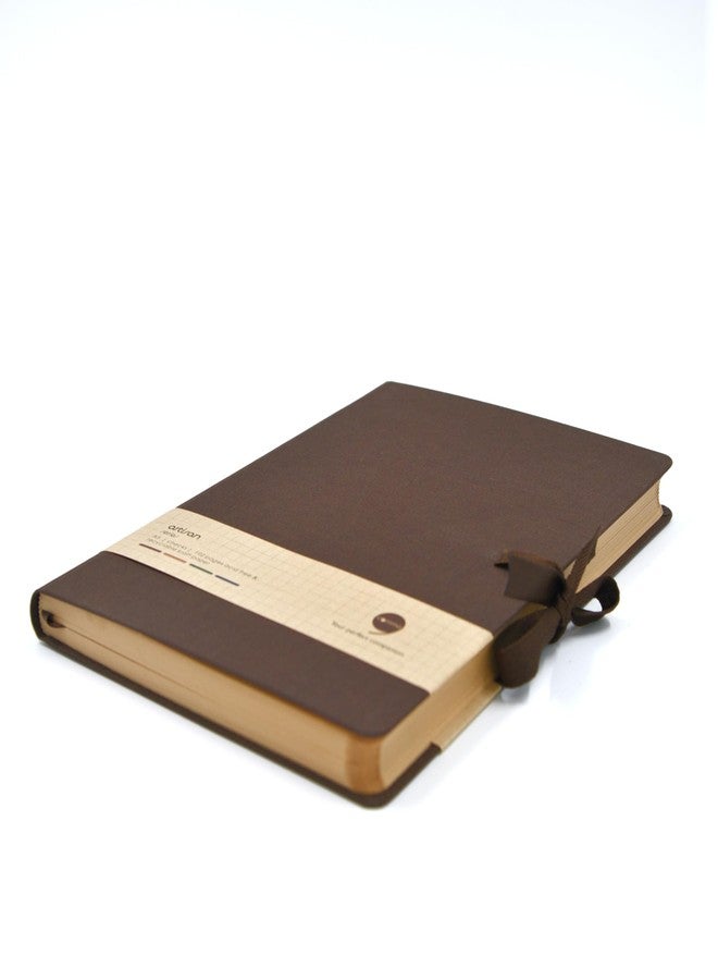 COMMA Artisan | A5 Size | Checks Hard Bound Notebook with Ribbon Closure | 192 Pages | 100gsm Kraft Paper | Linen Fabric Cover Material (Brown) - Image 2