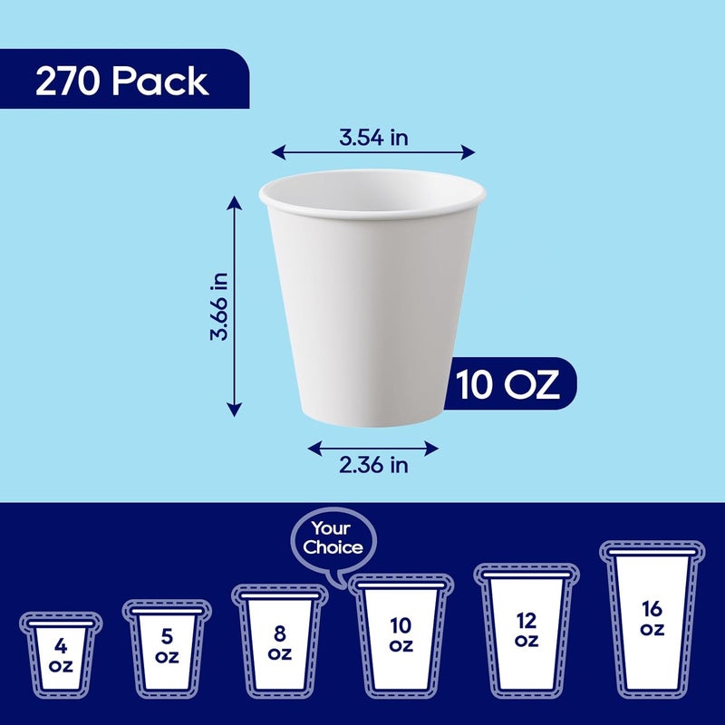 270 قطعة من أكواب القهوة الورقية ذات الاستخدام الواحد 10 أونصة، أكواب شرب للماء، أكواب قهوة ساخنة ورقية بيضاء، مناسبة للحفلات، النزهات، السفر، والفعاليات. - Image 2
