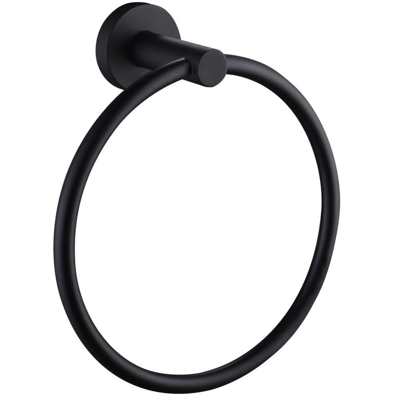 APLusee Matte Black Towel Ring Wall Mounted, Hand Towel Holder for Bathroom, Solid Stainless Steel Round Wall Hanger - Image 1