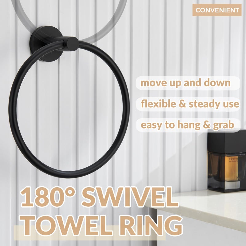 APLusee Matte Black Towel Ring Wall Mounted, Hand Towel Holder for Bathroom, Solid Stainless Steel Round Wall Hanger - Image 4