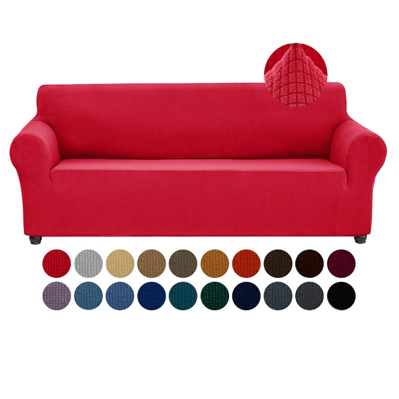Joccun Christmas Stretch Couch Cover Slipcovers, 1-Piece Sofa Covers for 3 Cushion Couch Spandex Jacquard Washable Furniture Protector Cover for Living Room,Kids,Pets(Sofa,Ruby) - Image 1