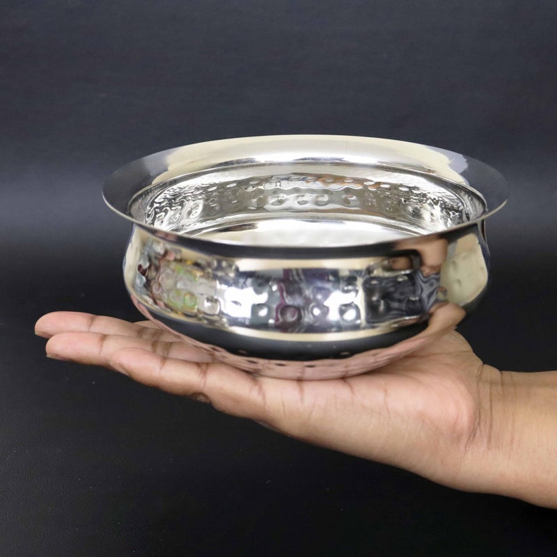 Spillbox Stainless Steel Kitchen Utensils Cooking Serving Tope Set|Handi Set|Urli |Serveware|Tope|Patila|Tope Set|Cookware Bowl- Hammered Briyani Handi (Large) - Image 2