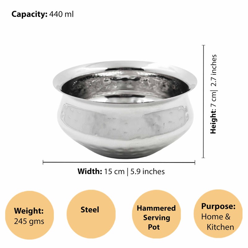 Spillbox Stainless Steel Kitchen Utensils Cooking Serving Tope Set|Handi Set|Urli |Serveware|Tope|Patila|Tope Set|Cookware Bowl- Hammered Briyani Handi (Large) - Image 5