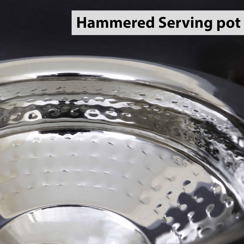 Spillbox Stainless Steel Kitchen Utensils Cooking Serving Tope Set|Handi Set|Urli |Serveware|Tope|Patila|Tope Set|Cookware Bowl- Hammered Briyani Handi (Large) - Image 3