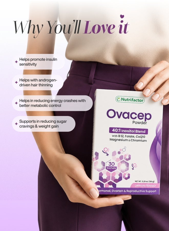 Nutrifactor Ovacep - Advanced PCOS Inositol Formula 40:1 - Myo-Inositol & D-Chiro-Inositol Blend - Supports Hormonal Balance, Ovulation & Reproductive Wellness - Lemon Flavor - 30 Sachets - Image 5