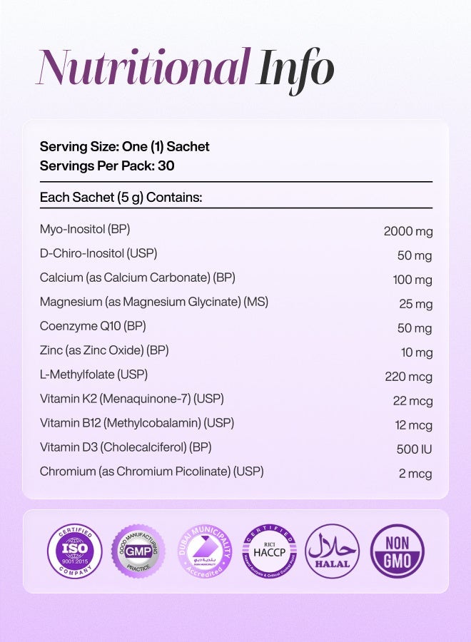 Nutrifactor Ovacep - Advanced PCOS Inositol Formula 40:1 - Myo-Inositol & D-Chiro-Inositol Blend - Supports Hormonal Balance, Ovulation & Reproductive Wellness - Lemon Flavor - 30 Sachets - Image 2